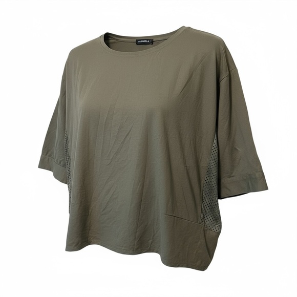 Alembika Size 4 Asymmetrical Dolman Sleeve Top Green Polka Mesh Made in Israel - Picture 1 of 10